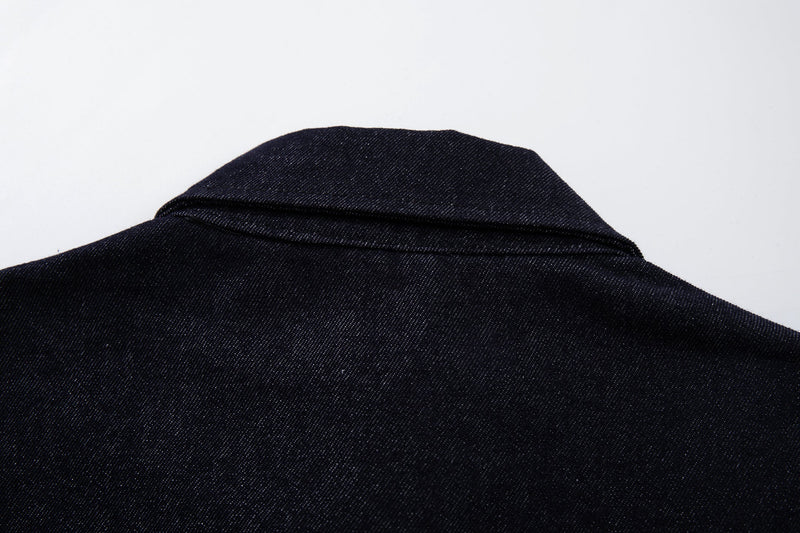 Men's Dark Indigo Denim Jacket with Metal Buckle Detail