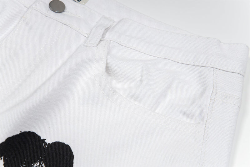 Omirad Handprint White Denim Pants | Wide-Leg Street Style