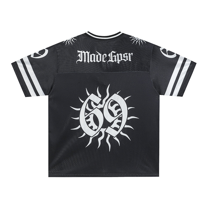 Solar Emblem Graphic Football Jersey | Street Style Mesh Top