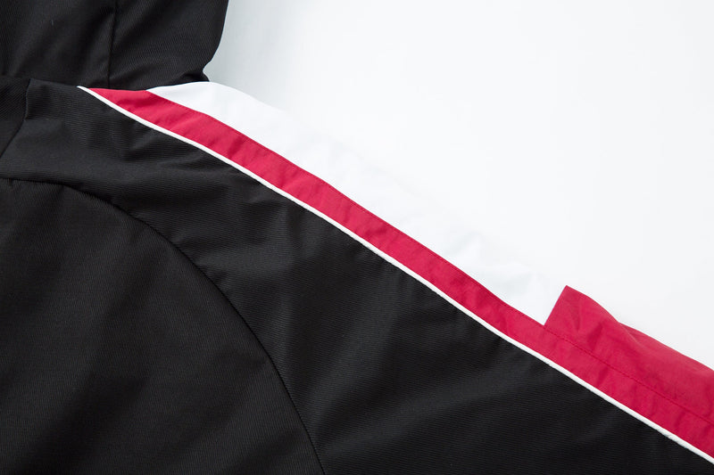 Racing Patch Faux Fur Hood Jacket | Color-Block Nylon