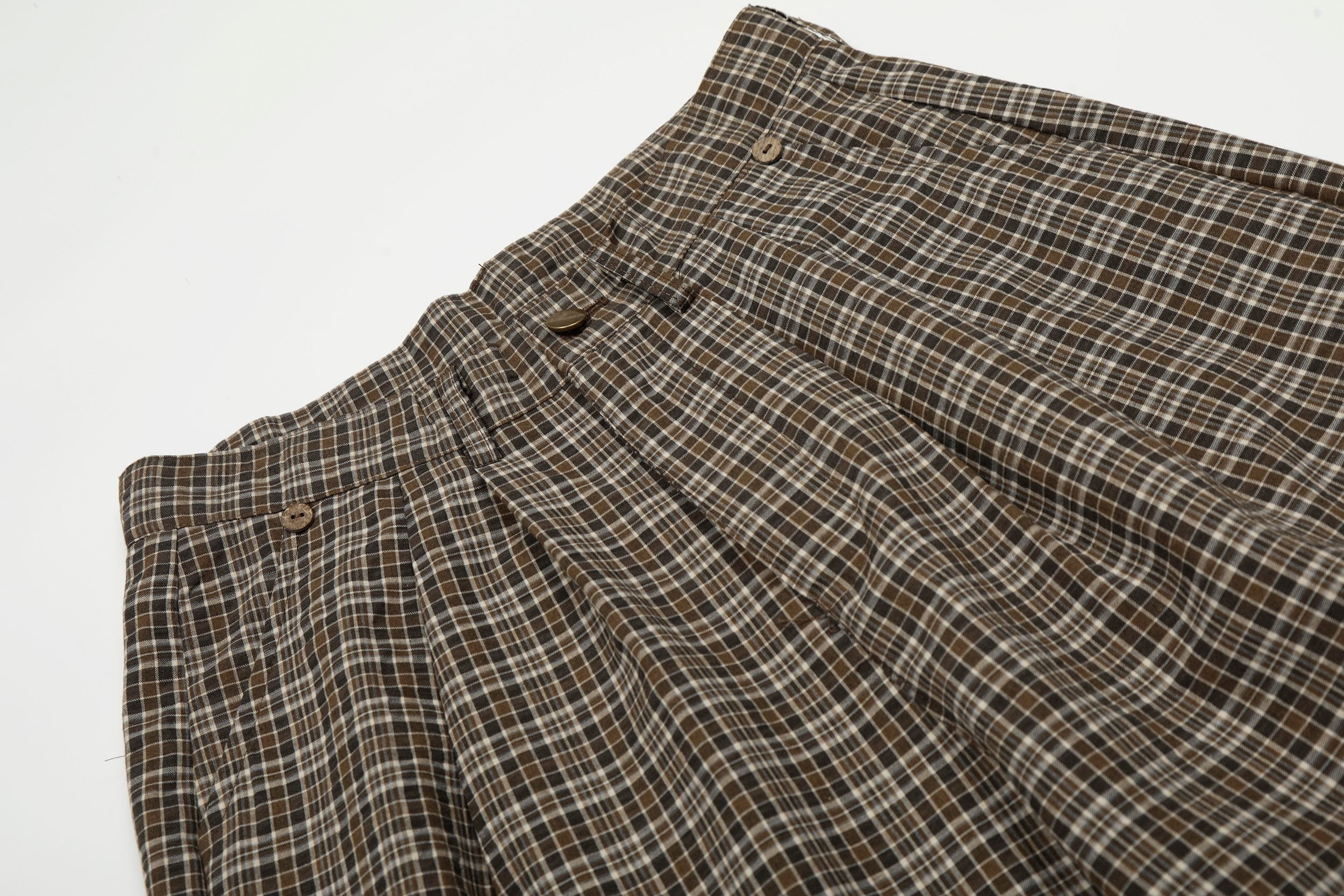 Vintage Plaid Wide-Leg Pants | 100% Cotton Pleated Trousers