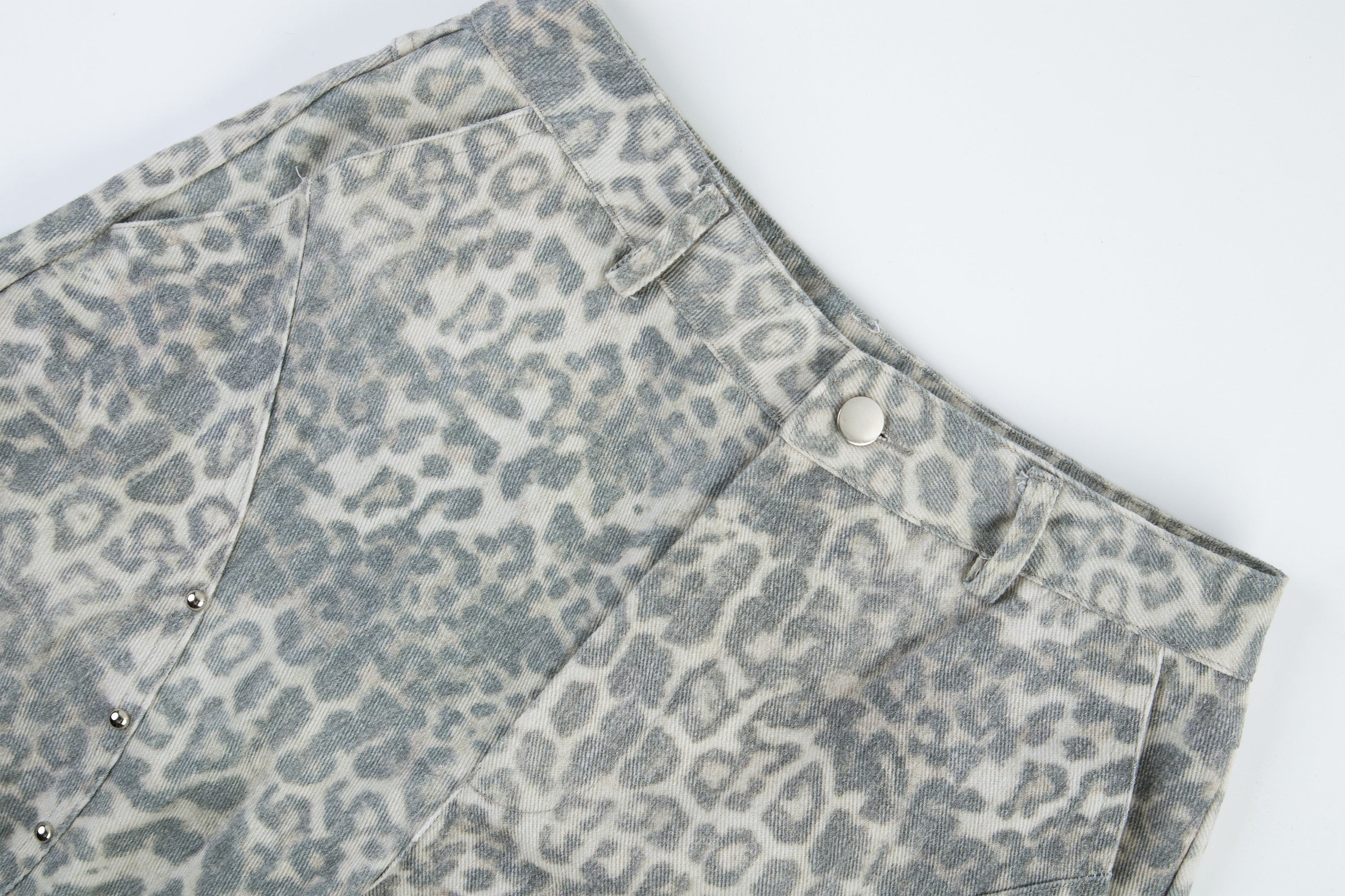 Leopard Print Utility Wide-Leg Cargo Pants with Rivets