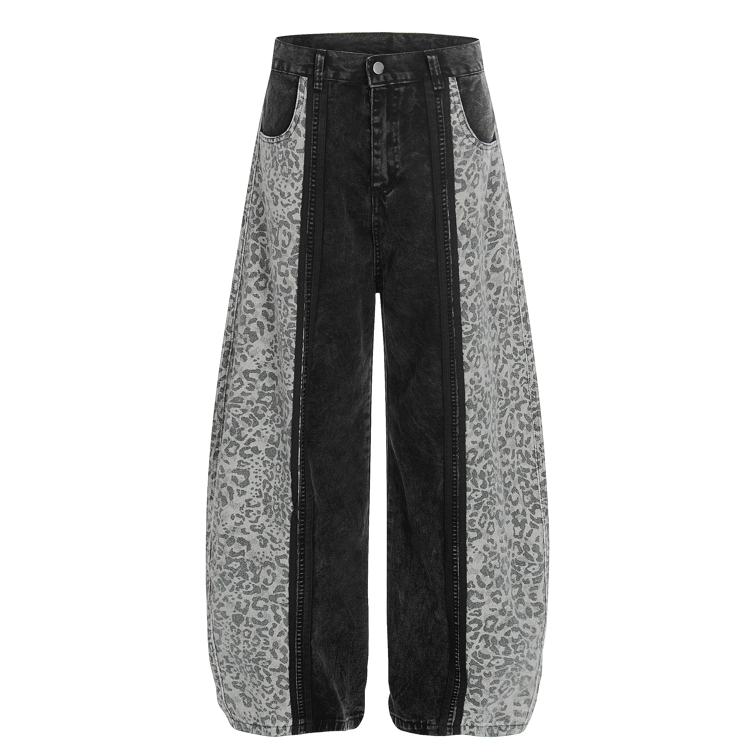 Leopard Panel Wide-Leg Denim Pants | Streetwear Jeans