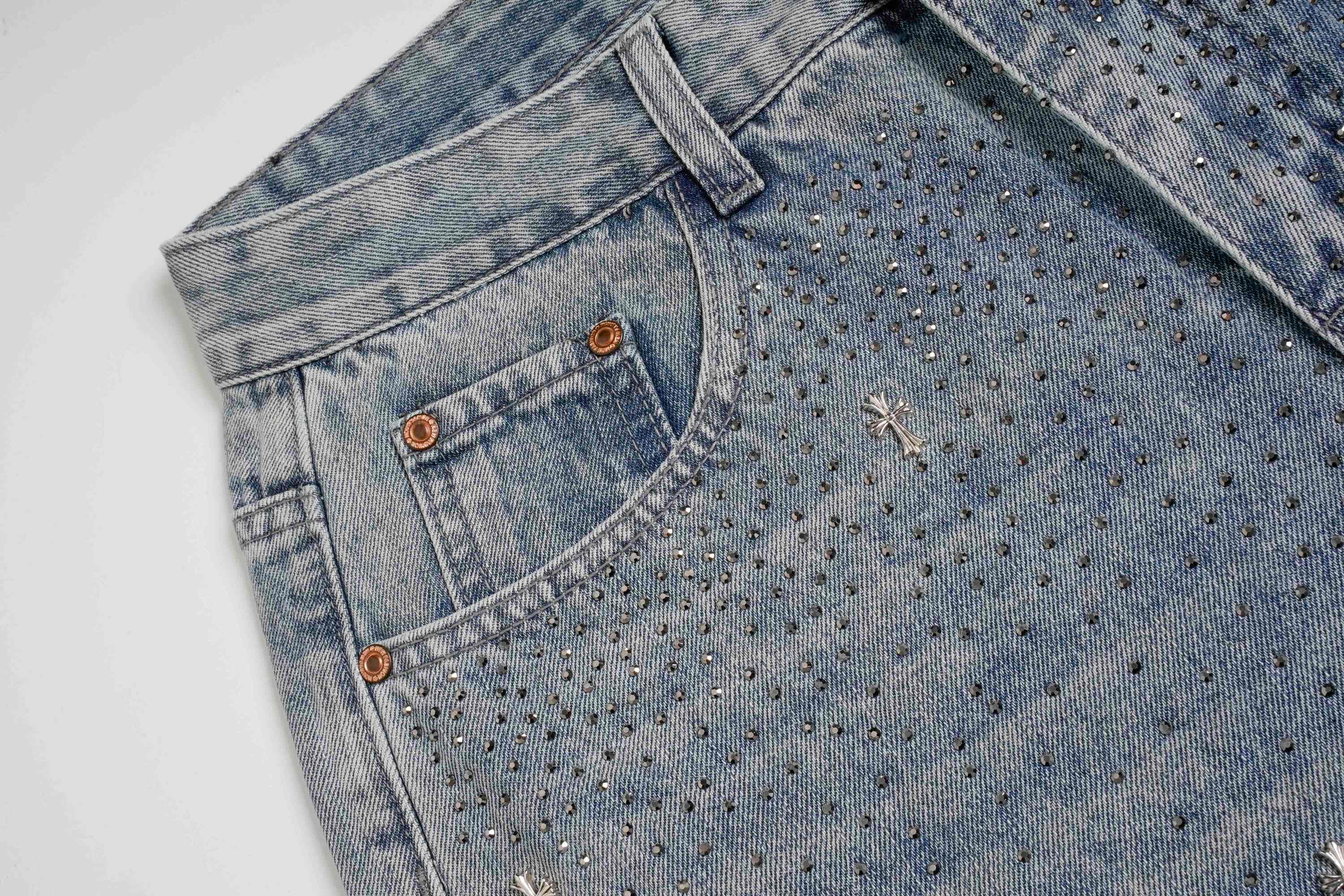 Stardust Wide-Leg Jeans | Rhinestone Washed Denim