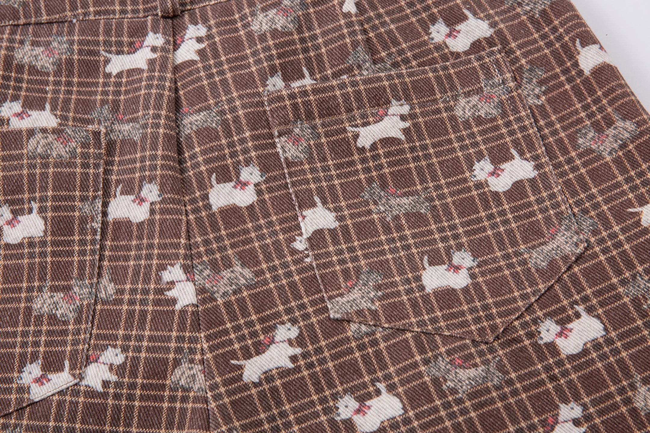 Retro Dog Print Plaid Wide-Leg Pants | Vintage Style