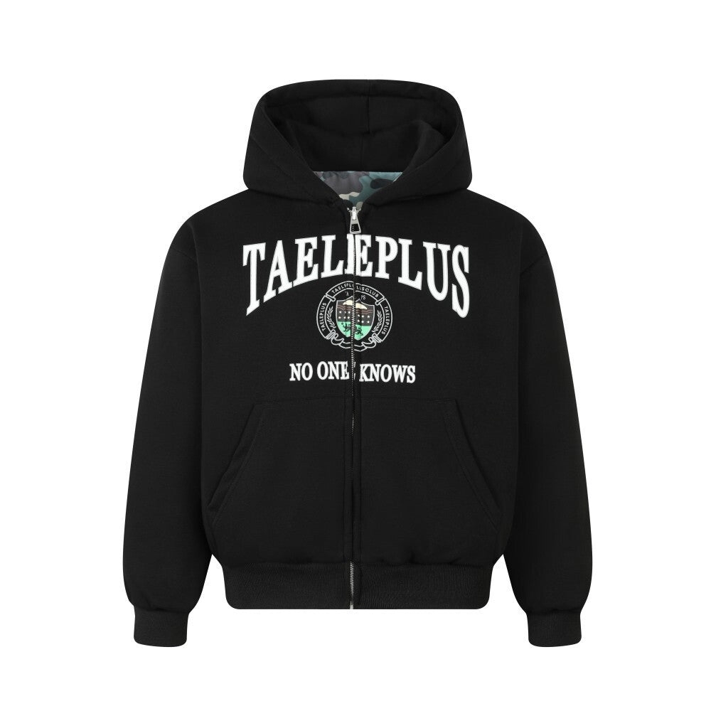 Reversible Camo Varsity Hoodie Jacket | TAELEPLUS Logo