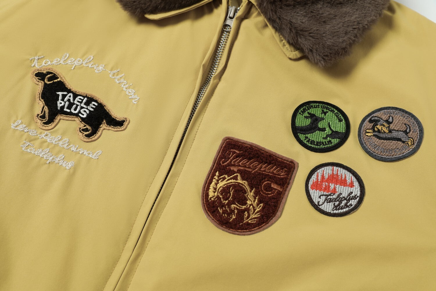 Taele Plus Aviation Patch Bomber Jacket with Fur Collar