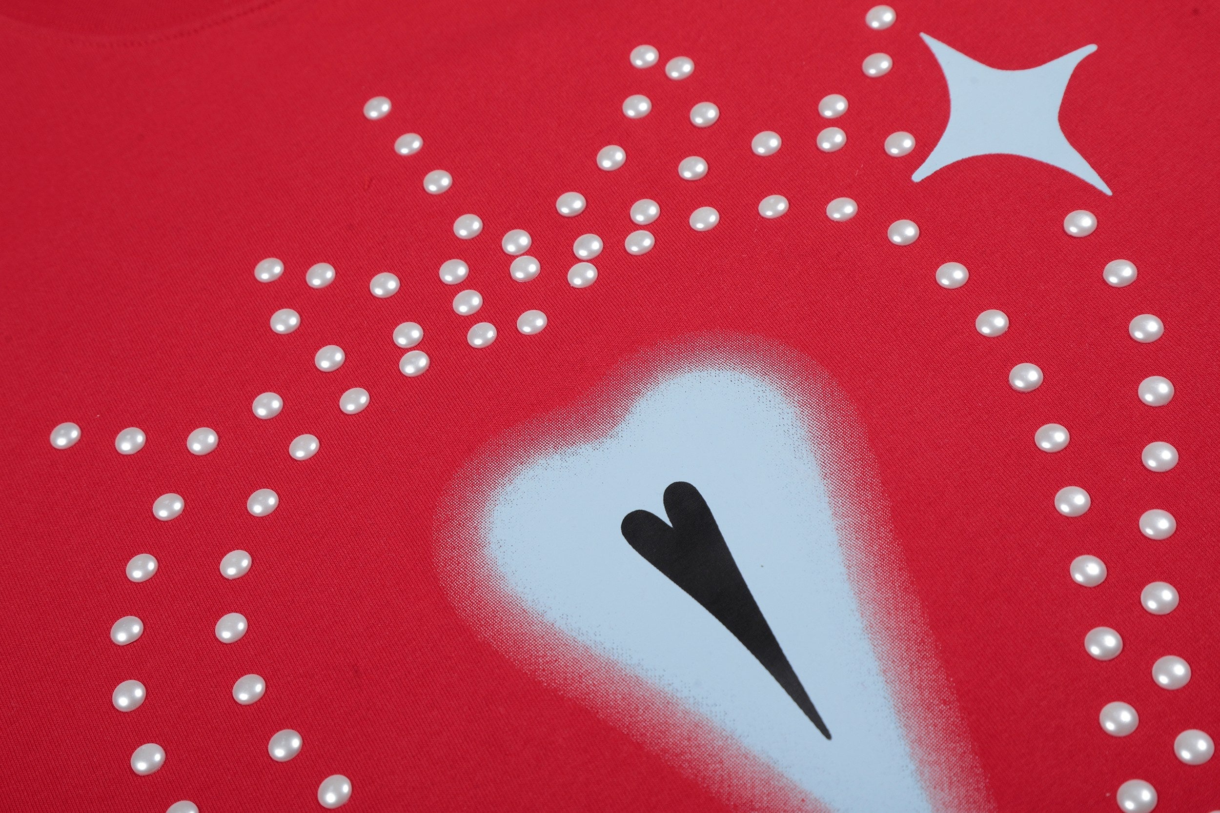 Omirad Crystal Heart Graphic Tee | Rhinestone Dot Print
