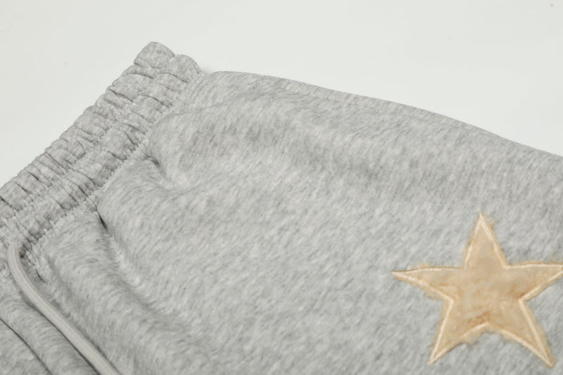 Fuzzy Star Appliqué Wide-Leg Sweatpants | Happy Ronteng