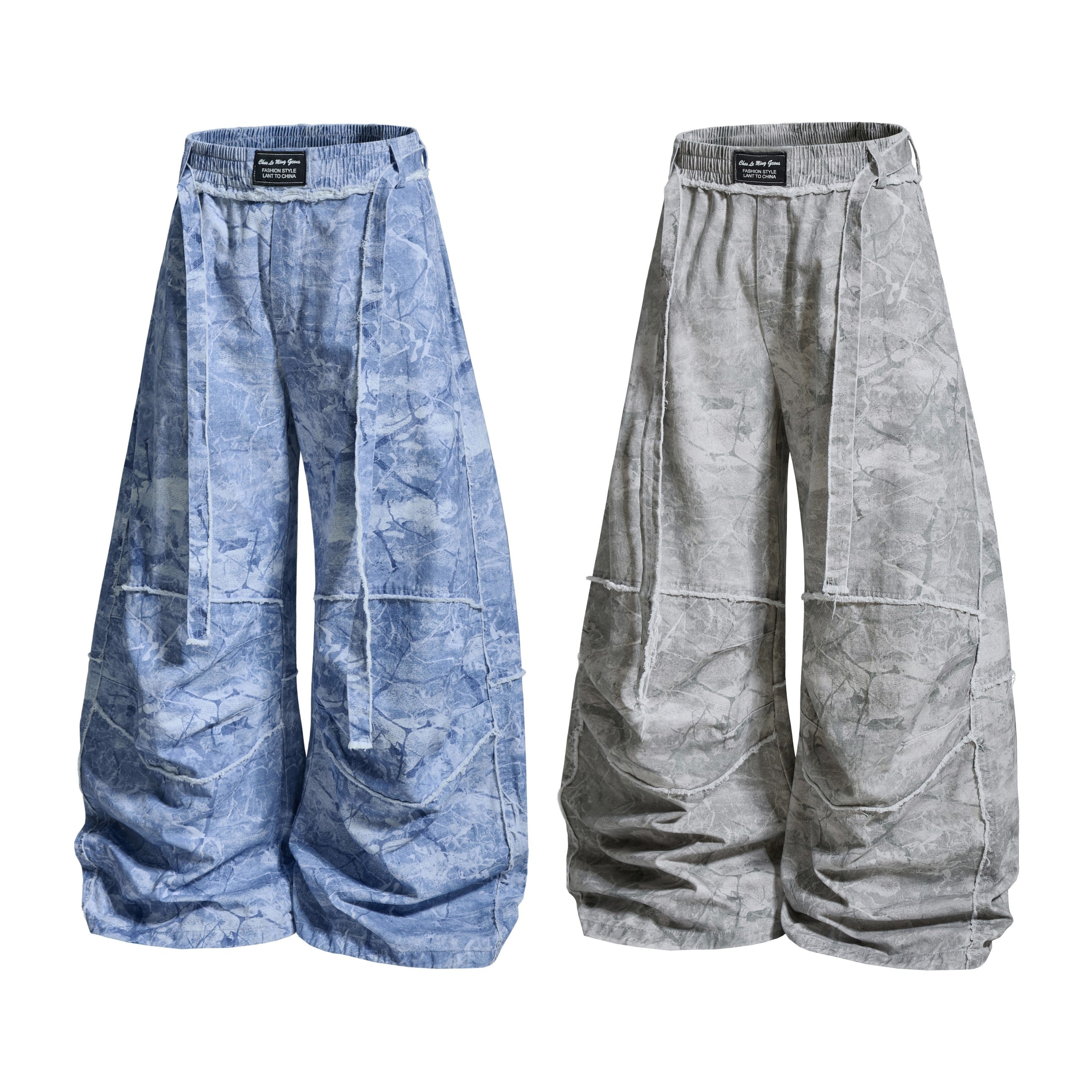 Washed Marble Wide-Leg Baggy Pants | Streetwear Denim