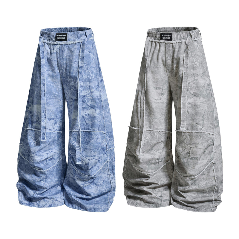Washed Marble Wide-Leg Baggy Pants | Streetwear Denim