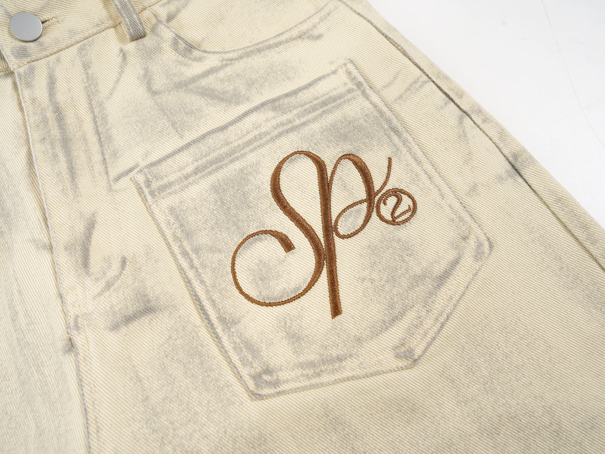 Wide-Leg Embroidered Pocket Denim Pants | Street Luxury