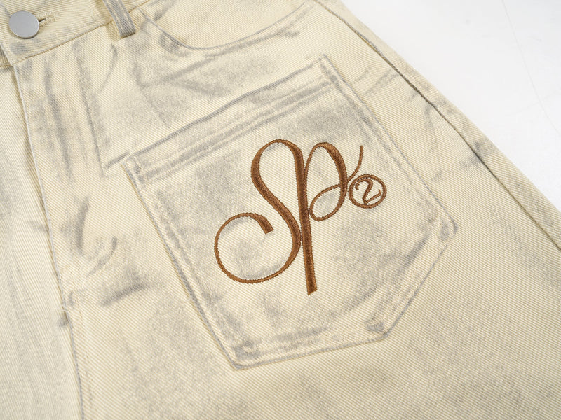 Wide-Leg Embroidered Pocket Denim Pants | Street Luxury