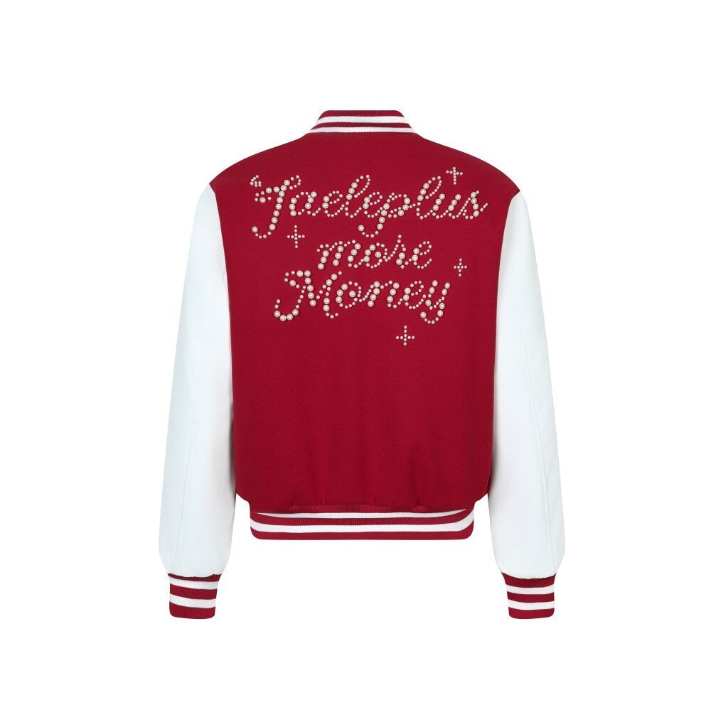 Pearl-Studded Varsity Jacket | Taeleplus More Money Design
