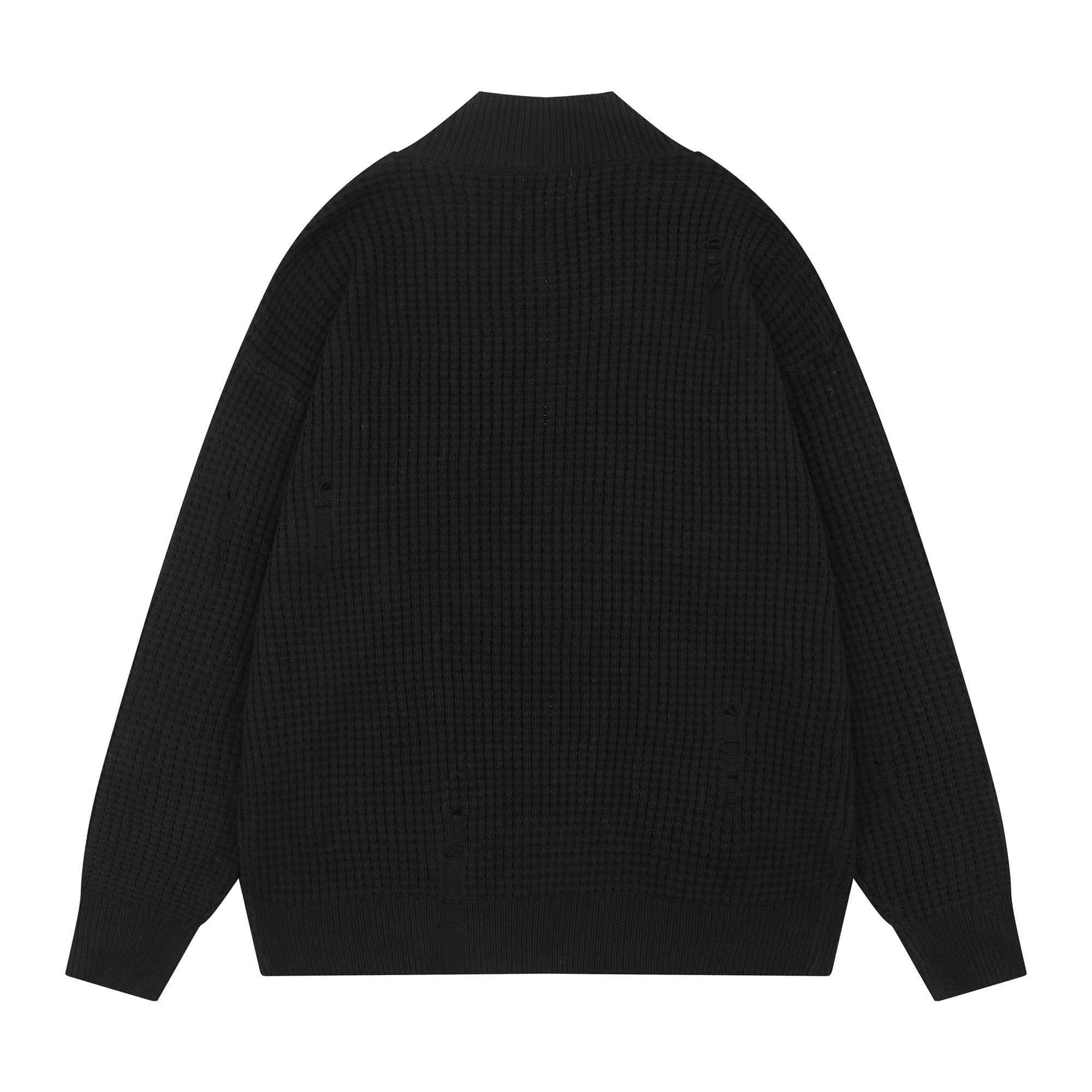 Omirad Waffle Knit Badge Zip Cardigan | Distressed Street Jacket