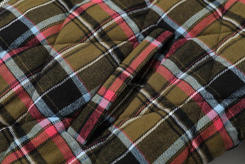 Reversible Plaid Faux Fur Hooded Bomber Jacket | Military Green