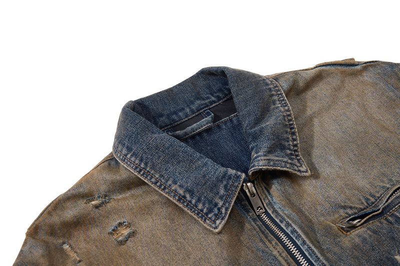 Omirad Vintage Distressed Denim Jacket | Washed Cropped Fit