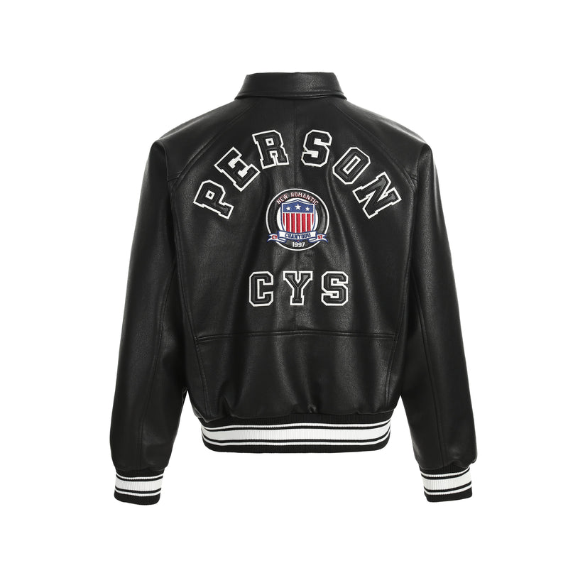 Varsity Patch PU Leather Bomber Jacket | Retro Streetwear