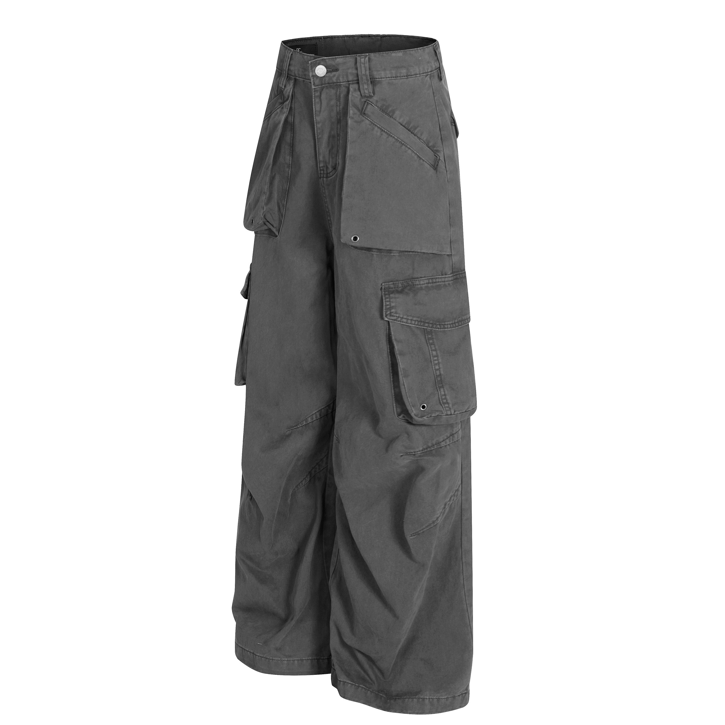 Heavy Cargo Pocket Wide-Leg Pants | Washed Cotton Streetwear
