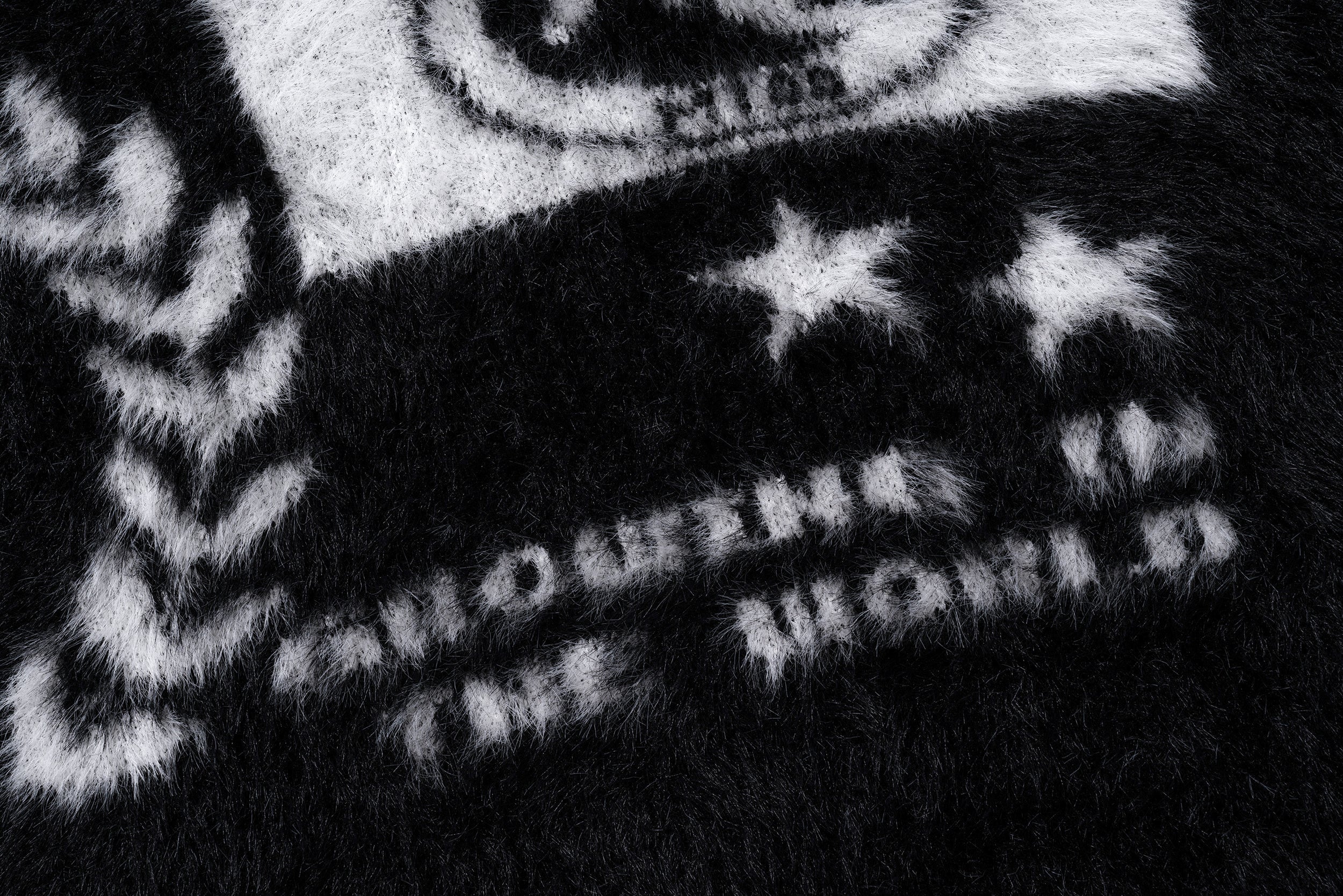 Omirad Fluffy Crest Knit Sweater | Black Graphic Fuzzy Pullover