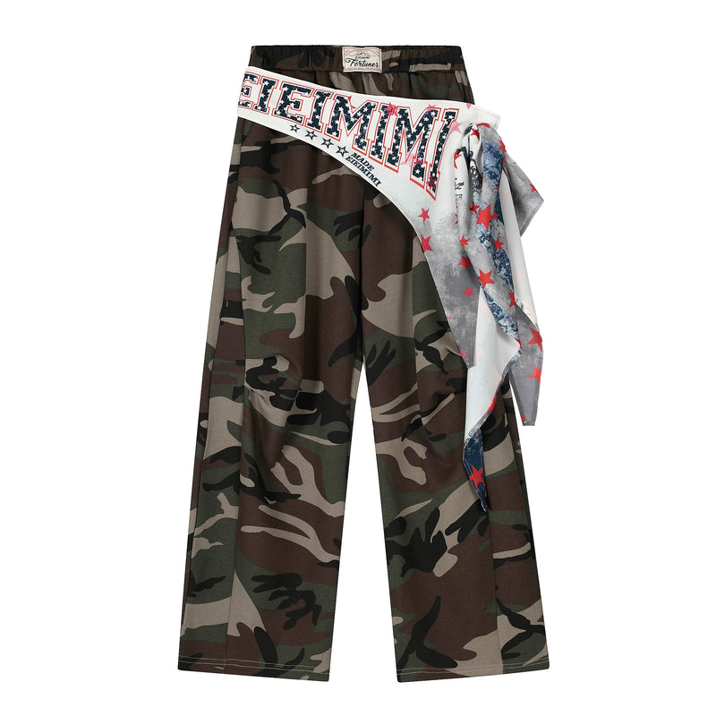 Camo Scarf-Wrap Wide Leg Pants | Streetwear Statement