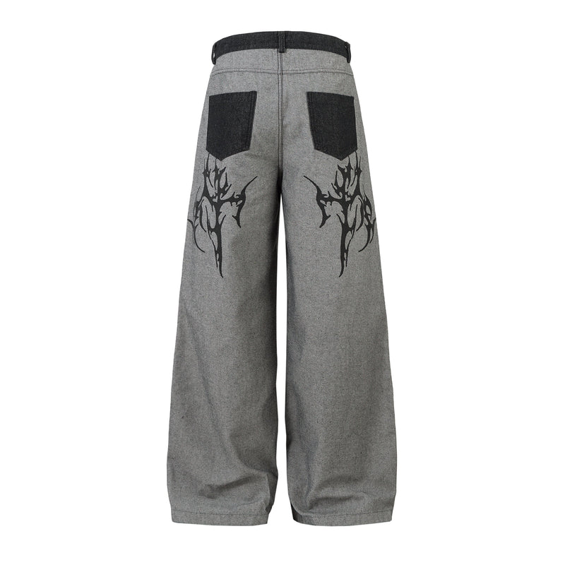 Tribal Graphic Wide-Leg Jeans | Oversized Streetwear Pants