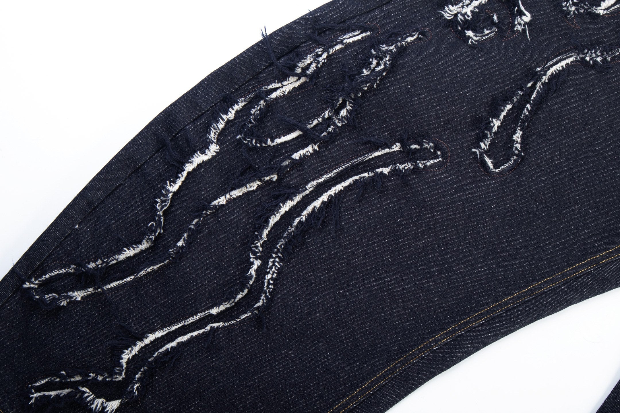 Distressed Flame Stitch Baggy Jeans | Dark Streetwear Denim