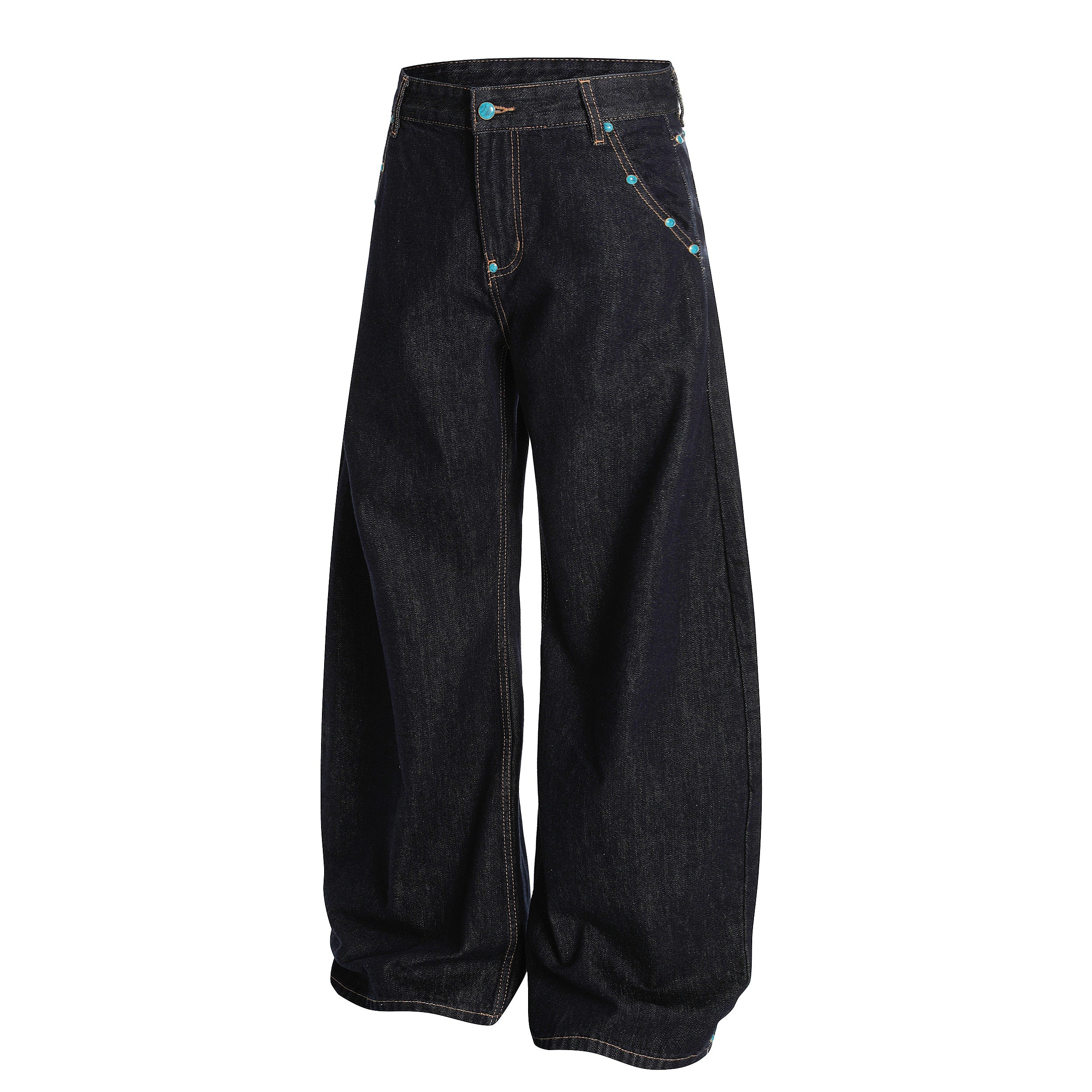 Omirad Studded Dark-Wash Wide-Leg Jeans | SEAKOFF