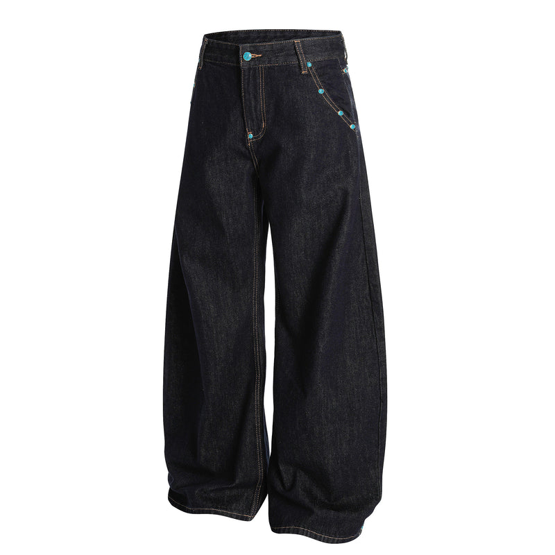Omirad Studded Dark-Wash Wide-Leg Jeans | SEAKOFF