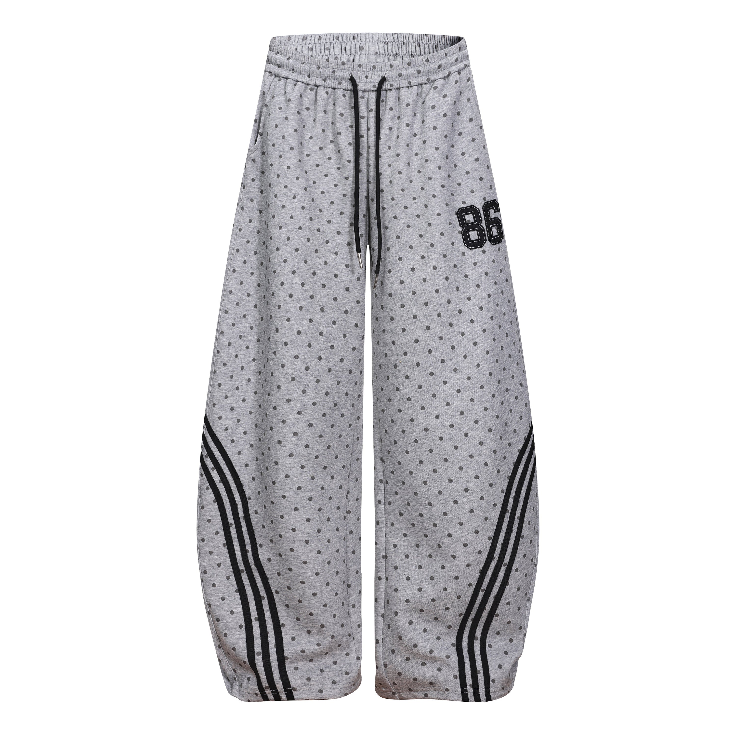 Polka Dot Wide-Leg Sweatpants with Stripe Detail | Omirad