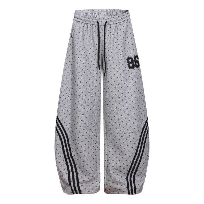 Polka Dot Wide-Leg Sweatpants with Stripe Detail | Omirad