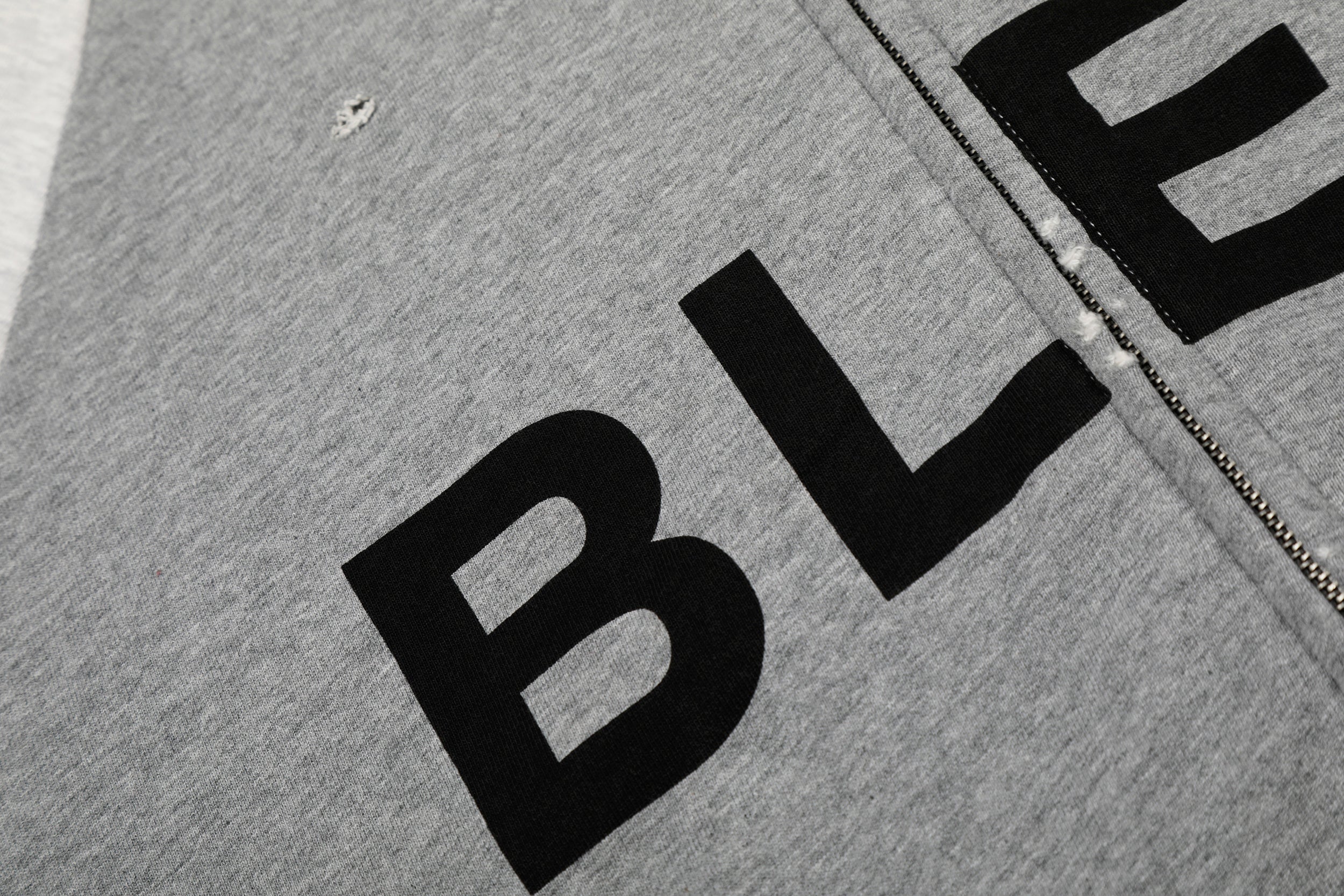 BLEG Graphic Zip-Up Hoodie | Distressed Streetwear Fleece