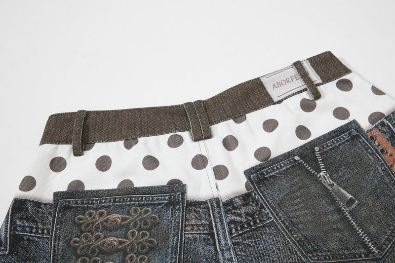 Upper back waistband with brand patch, belt loops, and printed back pockets