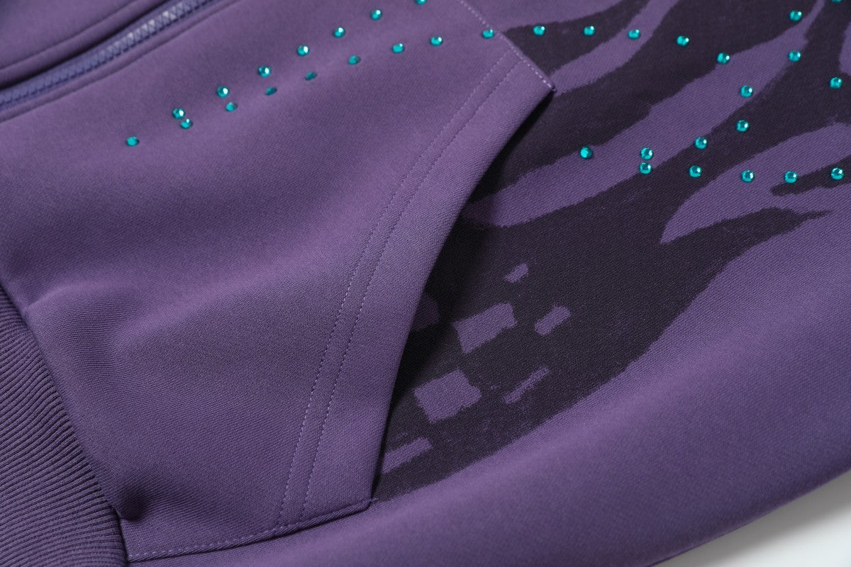 Flame Print Rhinestone Zip-Up Hoodie | Streetwear Oversized