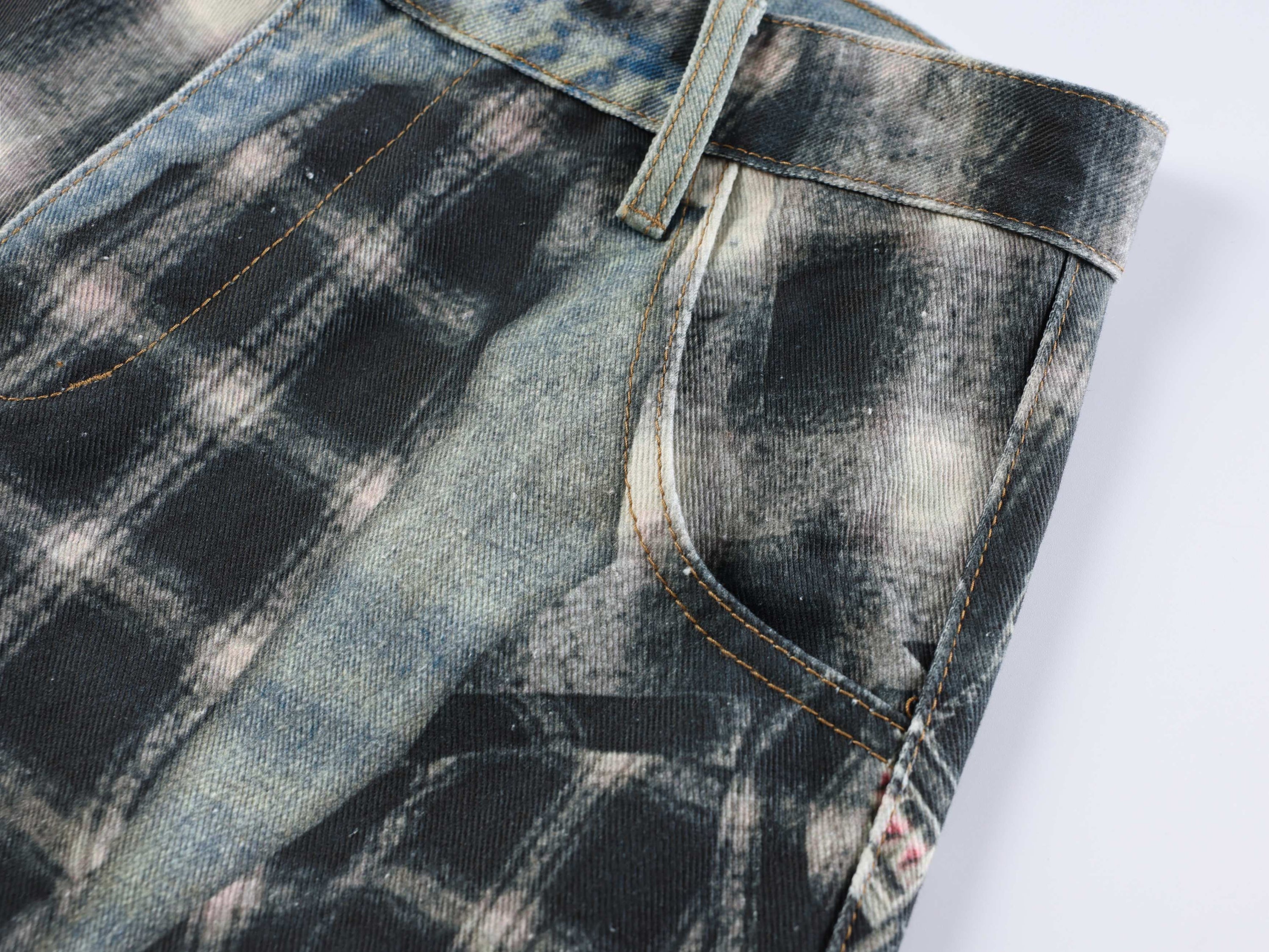 Omirad Layered Flannel Patchwork Balloon Jeans | Distressed Wide Leg