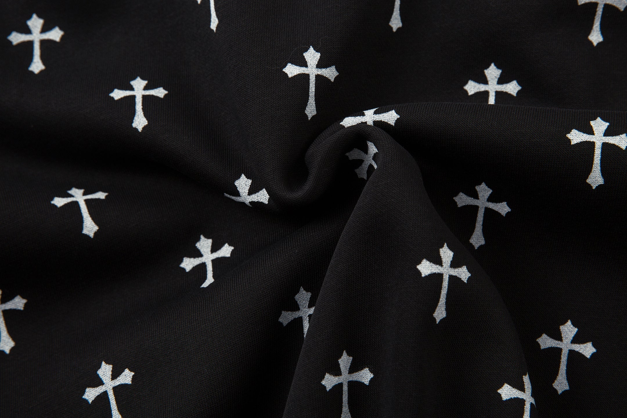 Gothic Cross Print Faux Fur Hooded Bomber Jacket