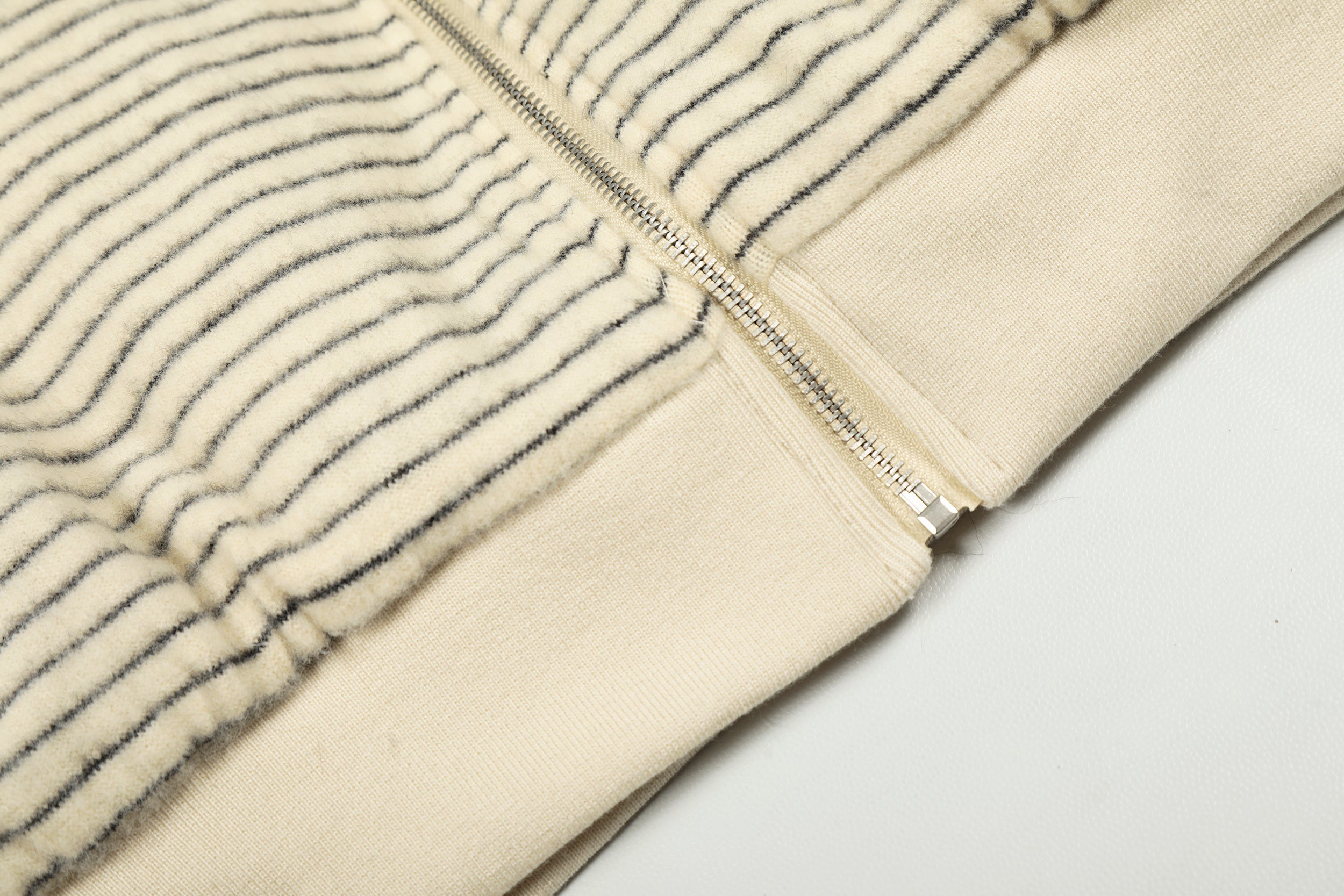 Faux-Fur Lined Striped Zip-Up Hoodie Jacket | SEAKOFF