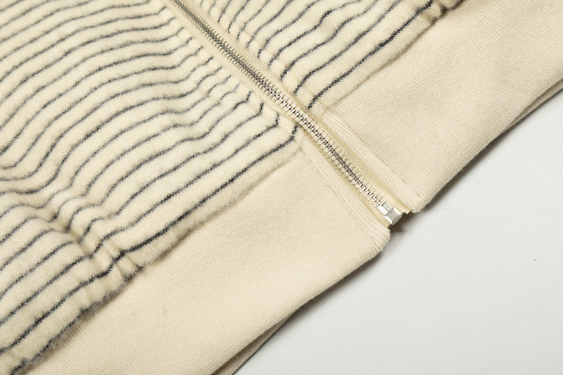 Faux-Fur Lined Striped Zip-Up Hoodie Jacket | SEAKOFF
