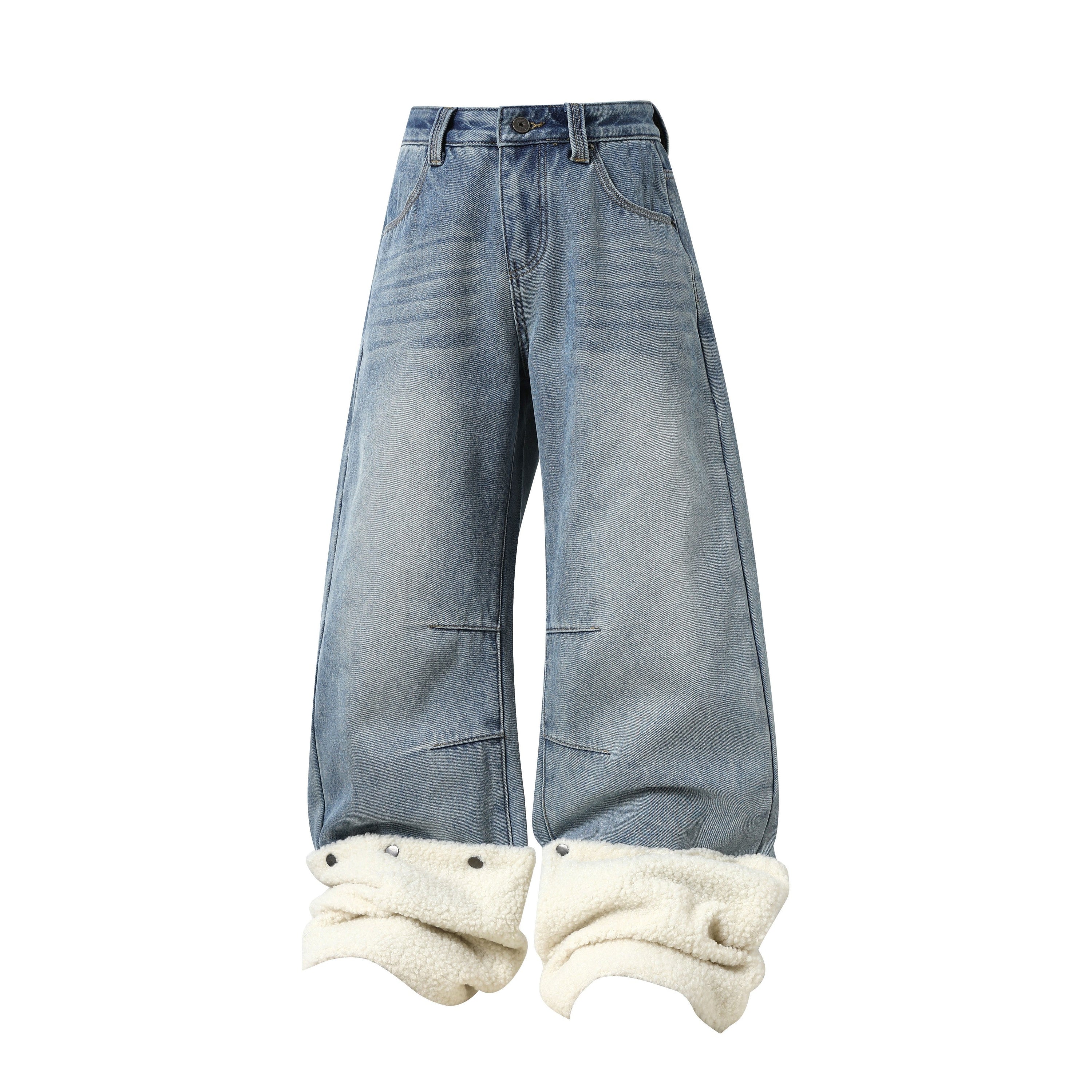 Fleece-Lined Wide-Leg Stacked Denim Pants | Winter Street Style