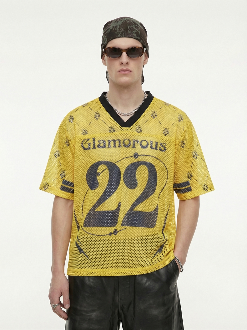 Omirad Glamorous 22 Mesh Jersey T-Shirt | Yellow Streetwear