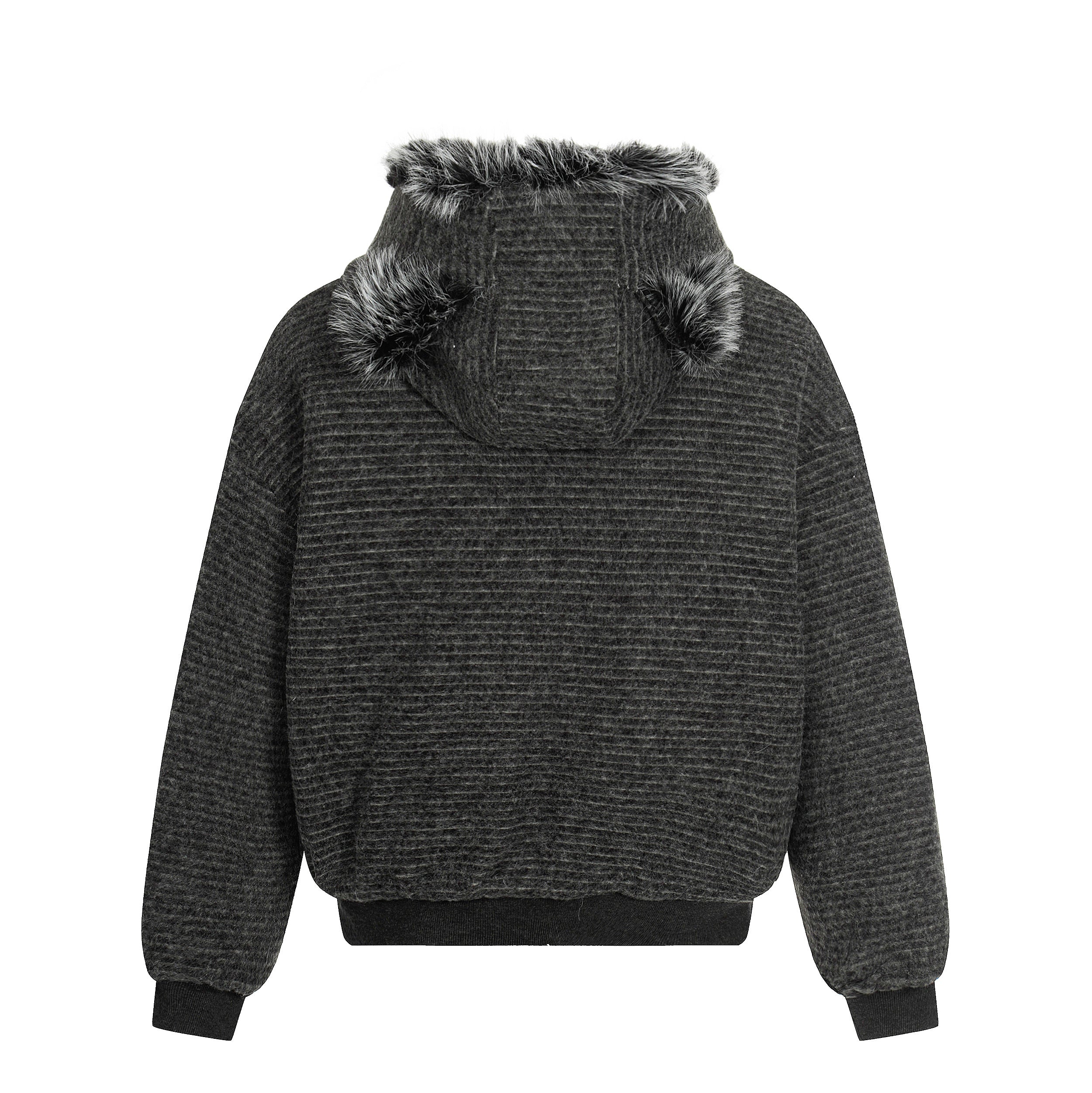Faux-Fur Lined Striped Zip-Up Hoodie Jacket | SEAKOFF
