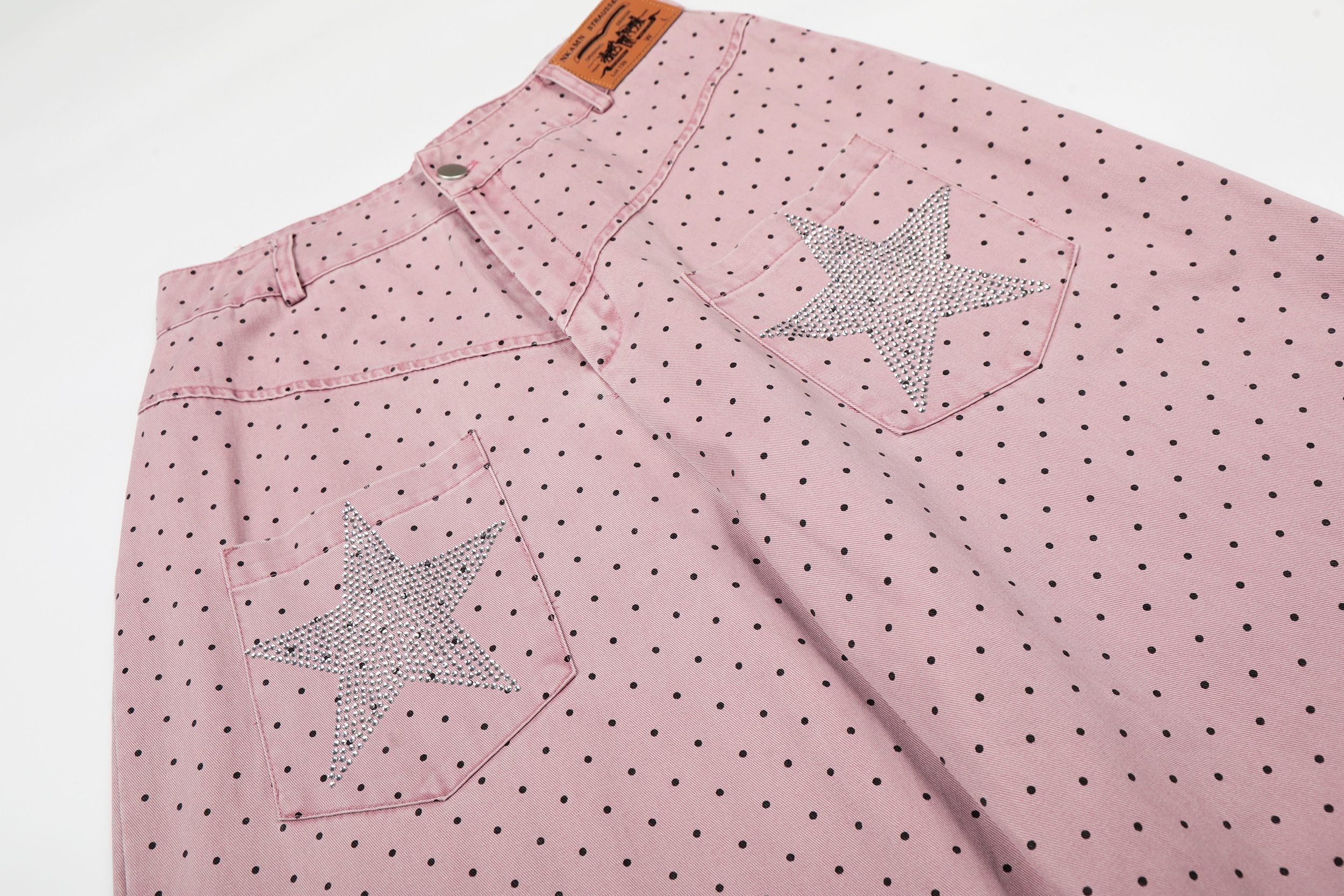 Polka Dot Wide-Leg Pants with Rhinestone Star Detail
