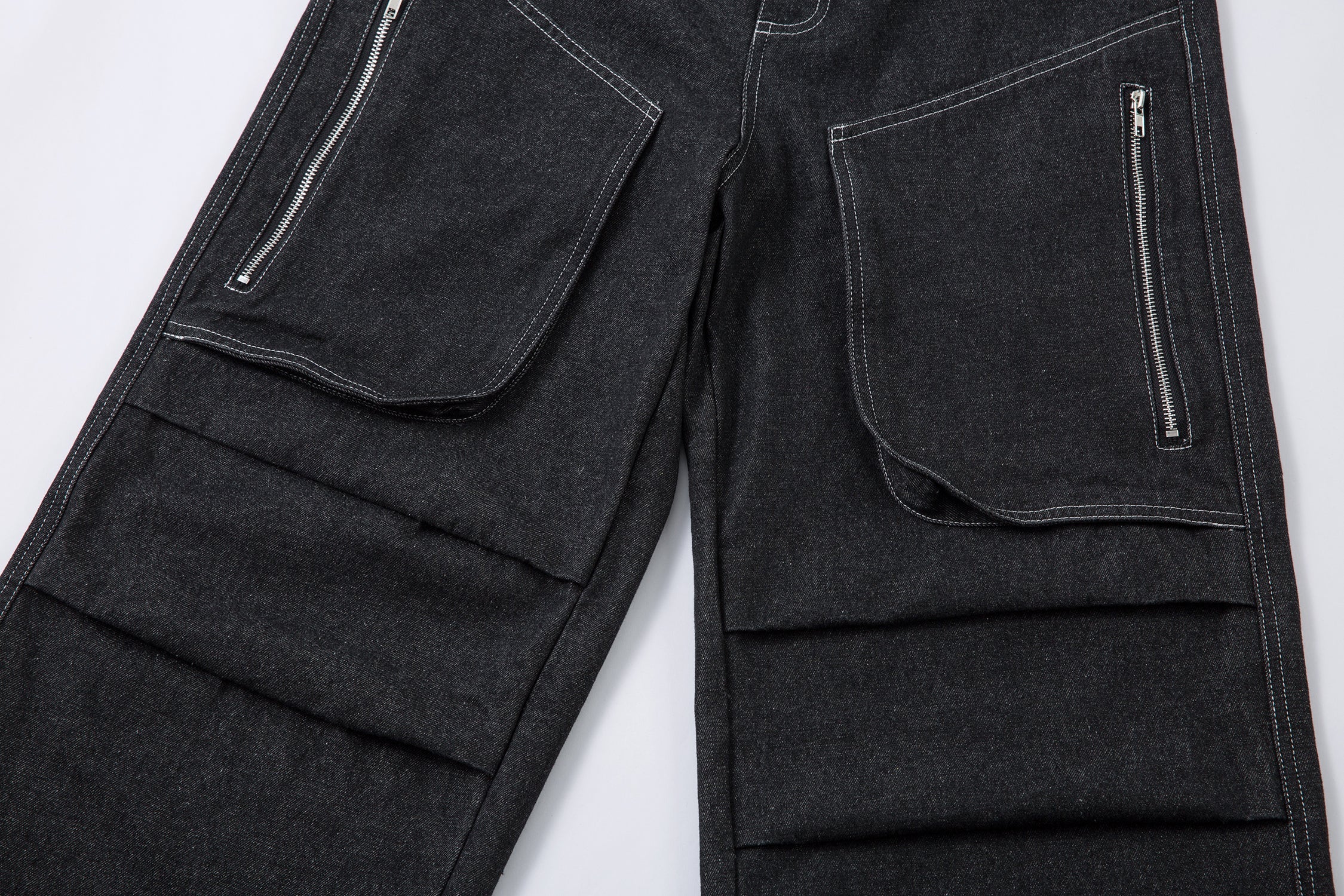 Omirad Stacked Cargo Wide-Leg Jeans | Black Denim