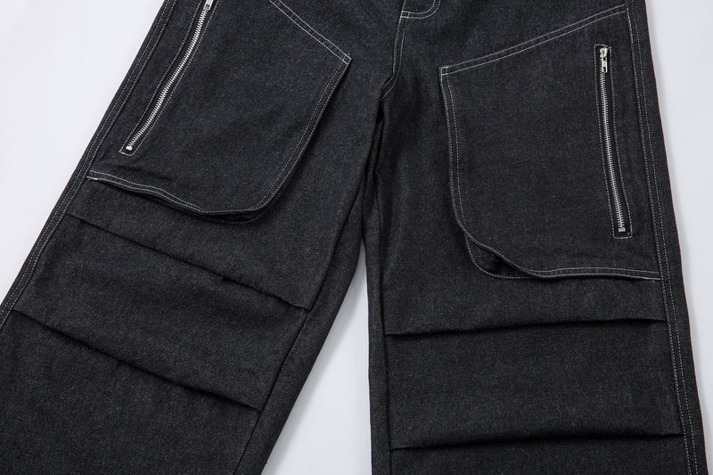 Omirad Stacked Cargo Wide-Leg Jeans | Black Denim