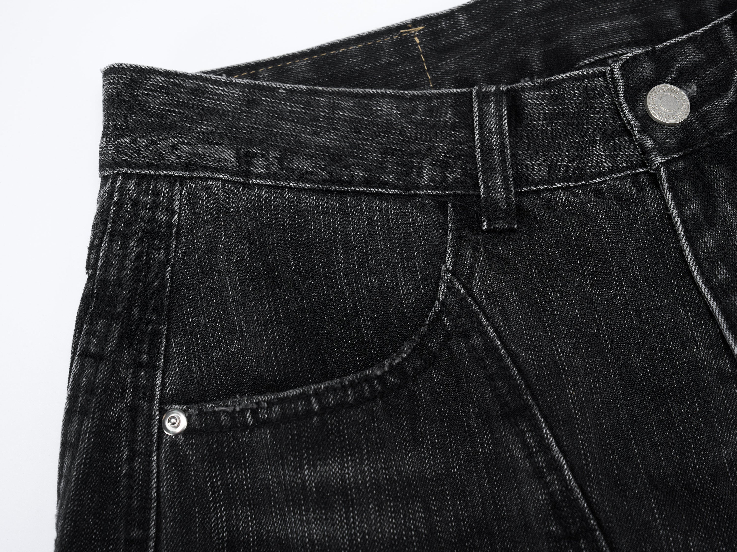 Vintage Washed Curved-Leg Wide Fit Denim Pants | SEAKOFF