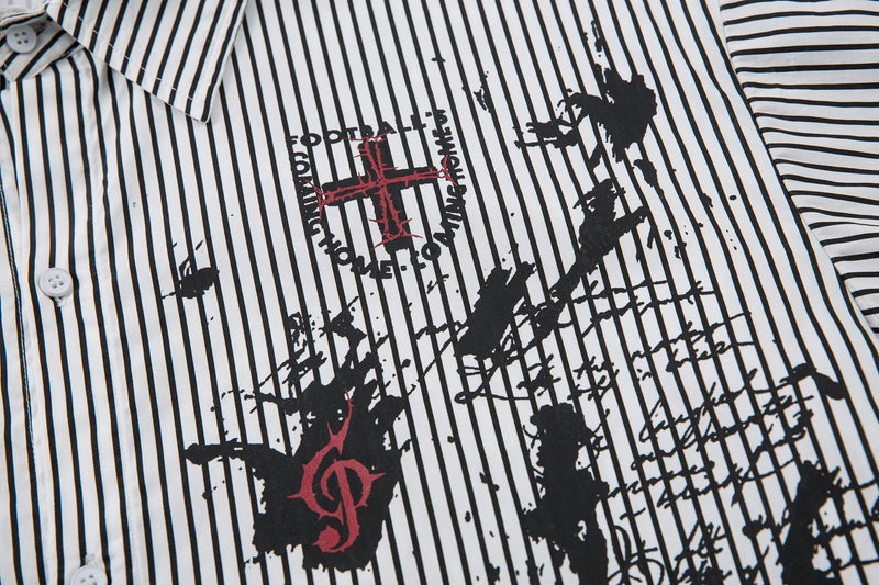 Ink-Splash Layered Stripe Shirt | Streetwear Graffiti Graphic