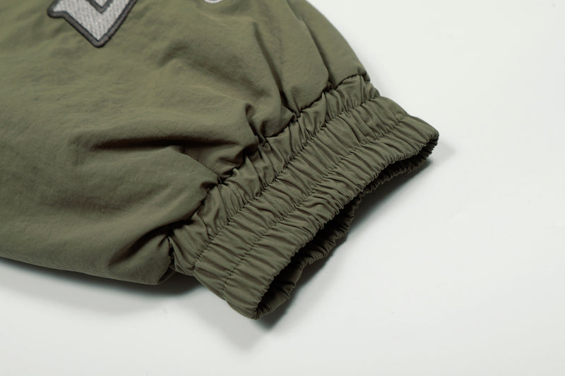 Varsity Patch Faux Fur Hooded Puffer Jacket | Army Green