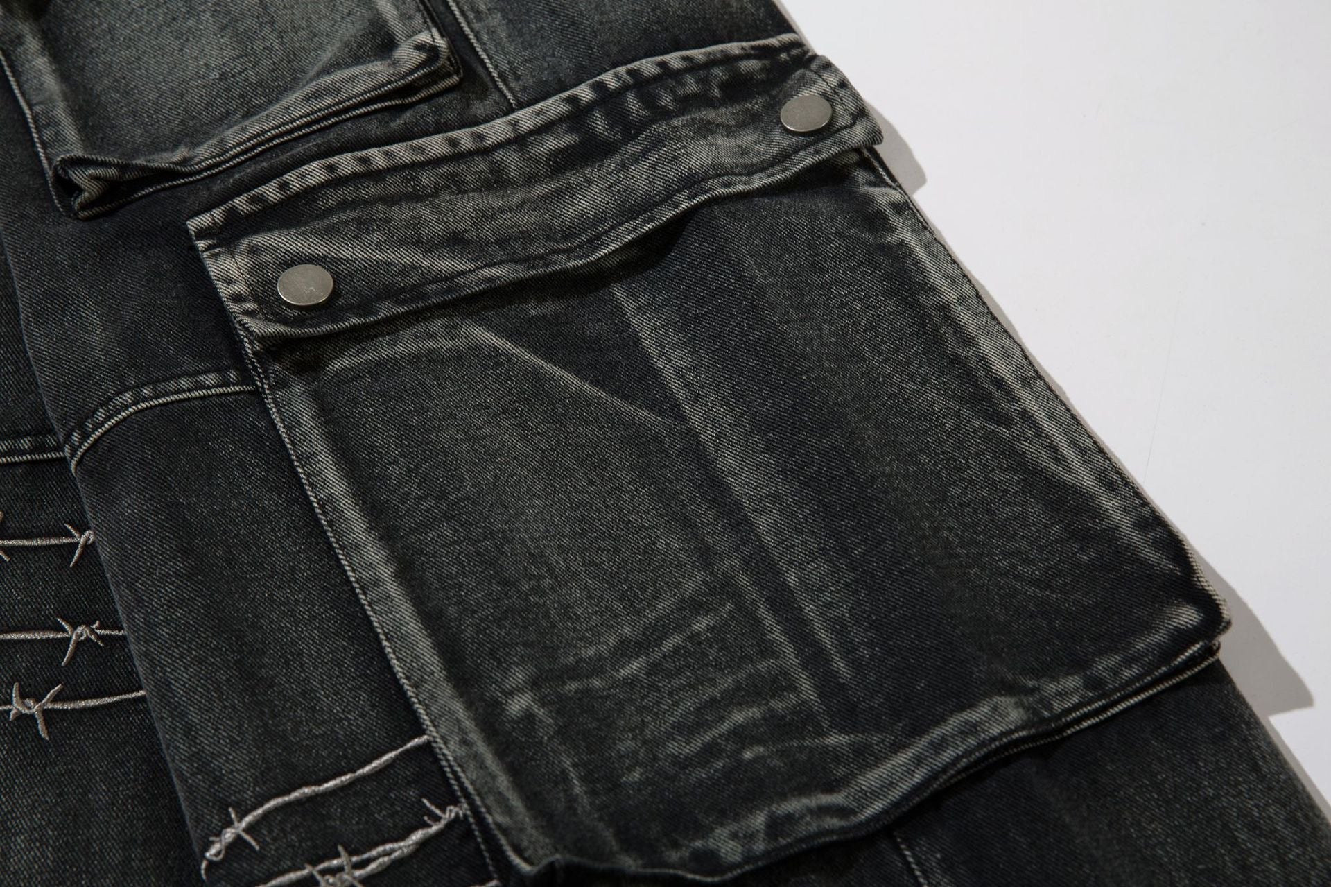 Omirad Barbed-Stitch Cargo Wide-Leg Jeans | Streetwear