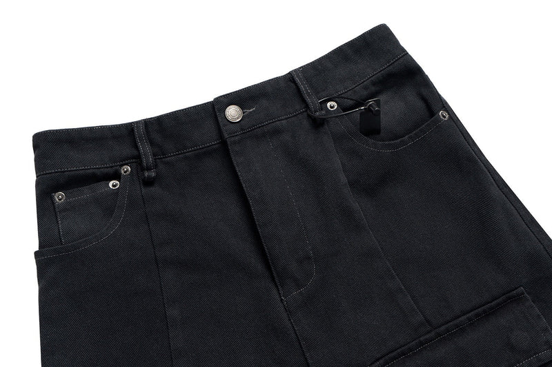 Omirad Black Stacked Wide-Leg Multi-Pocket Cargo Pants