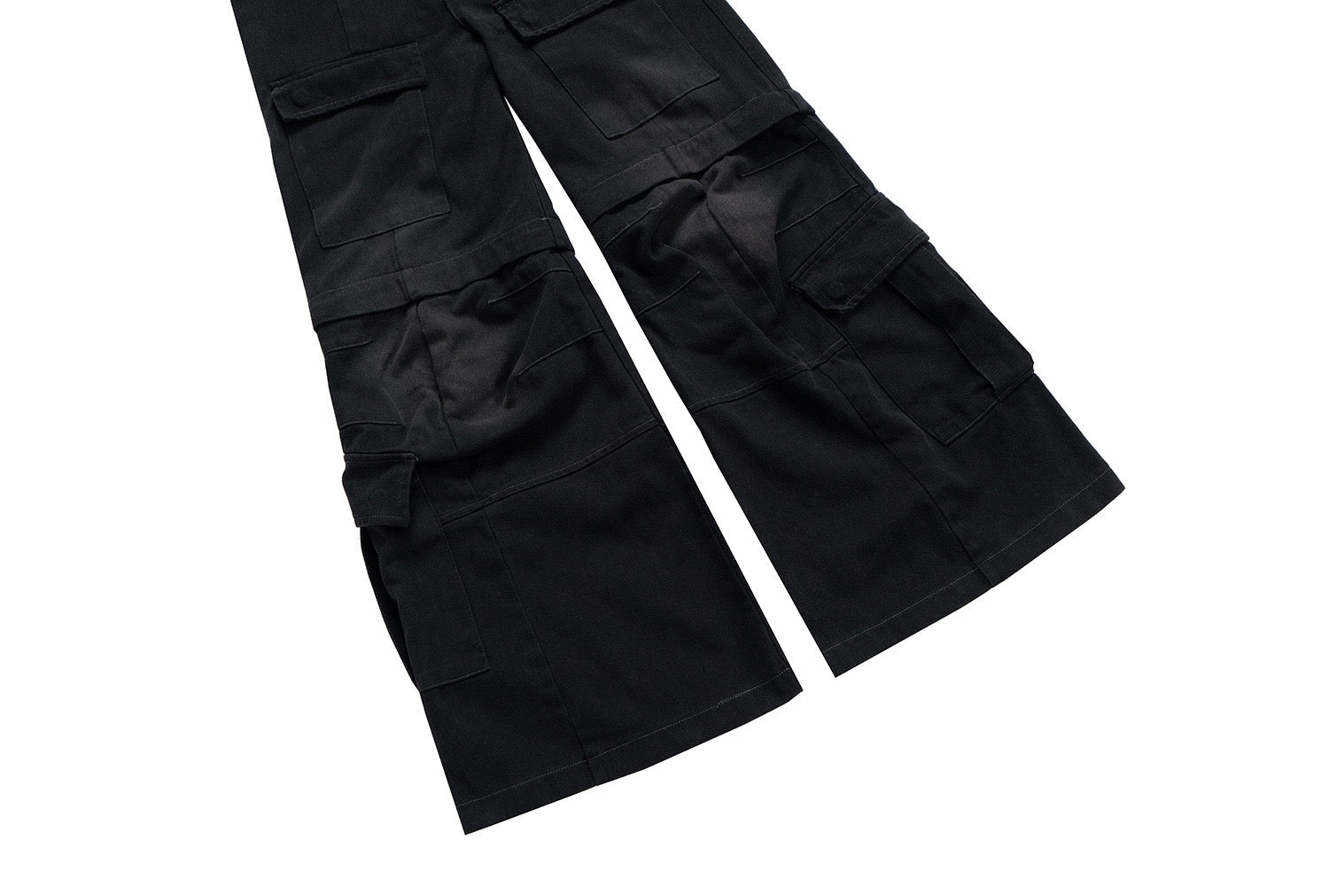 Omirad Black Stacked Wide-Leg Multi-Pocket Cargo Pants